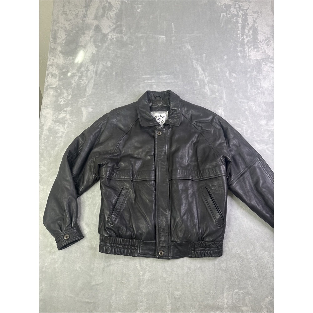 Vintage Pelle Sport Black 100% Leather Bomber Jacket Size Large